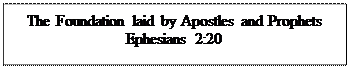 Text Box: The Foundation laid by Apostles and Prophets
Ephesians 2:20